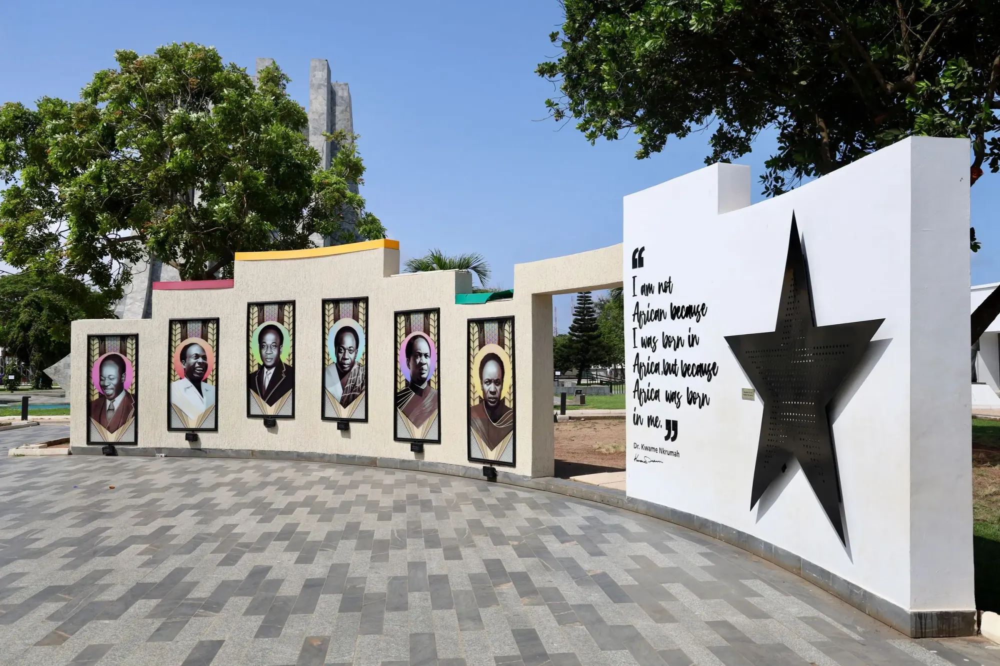 Founders' memorial wall at Black Star Square in Accra