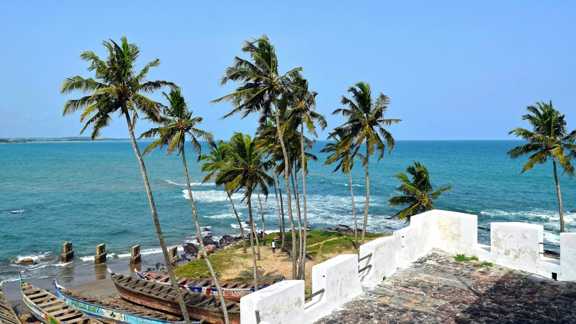 Palm trees over the ocean on the Ghana coast