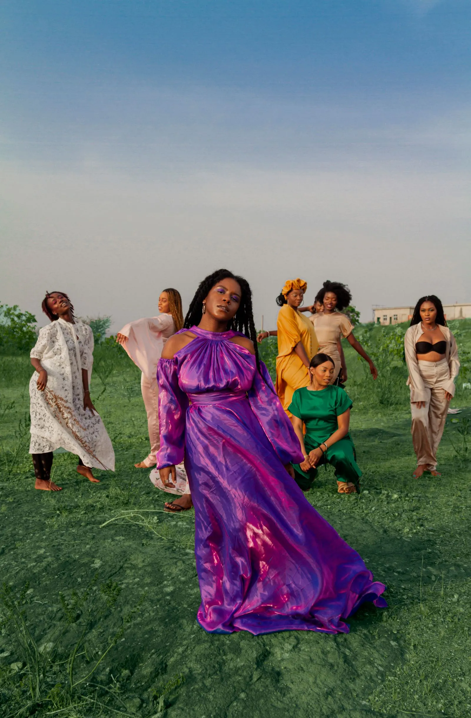 A group of women dressed up together outdoors